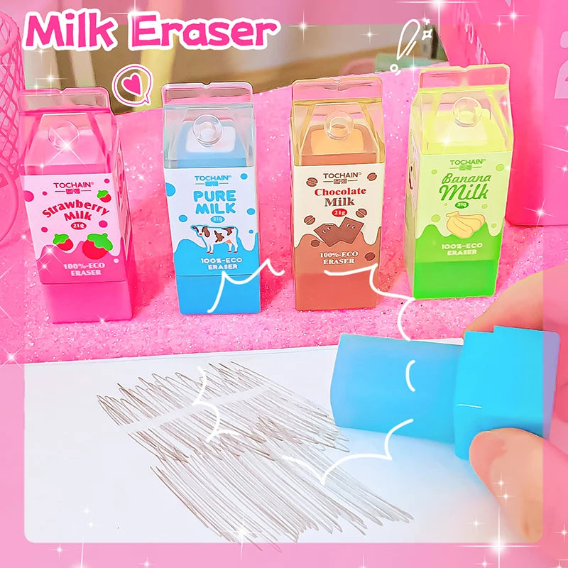 Kawaii stationery items School teacher gift Office Supplies classroom back to school Milk Carton Rubber Erasers cute things