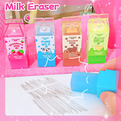 Kawaii stationery items School teacher gift Office Supplies classroom back to school Milk Carton Rubber Erasers cute things