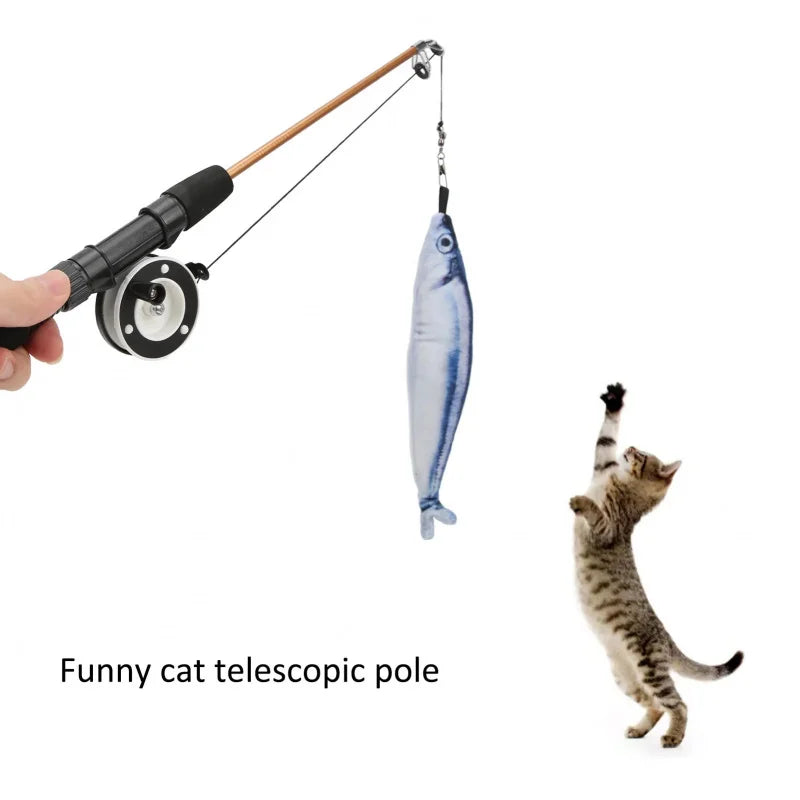 Interactive Cat Fishing Rod Toy - Telescopic, Realistic Fish - Shaped Lure With Pulley - Fun & Flexible For Cat Playtime