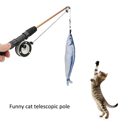 Interactive Cat Fishing Rod Toy - Telescopic, Realistic Fish - Shaped Lure With Pulley - Fun & Flexible For Cat Playtime