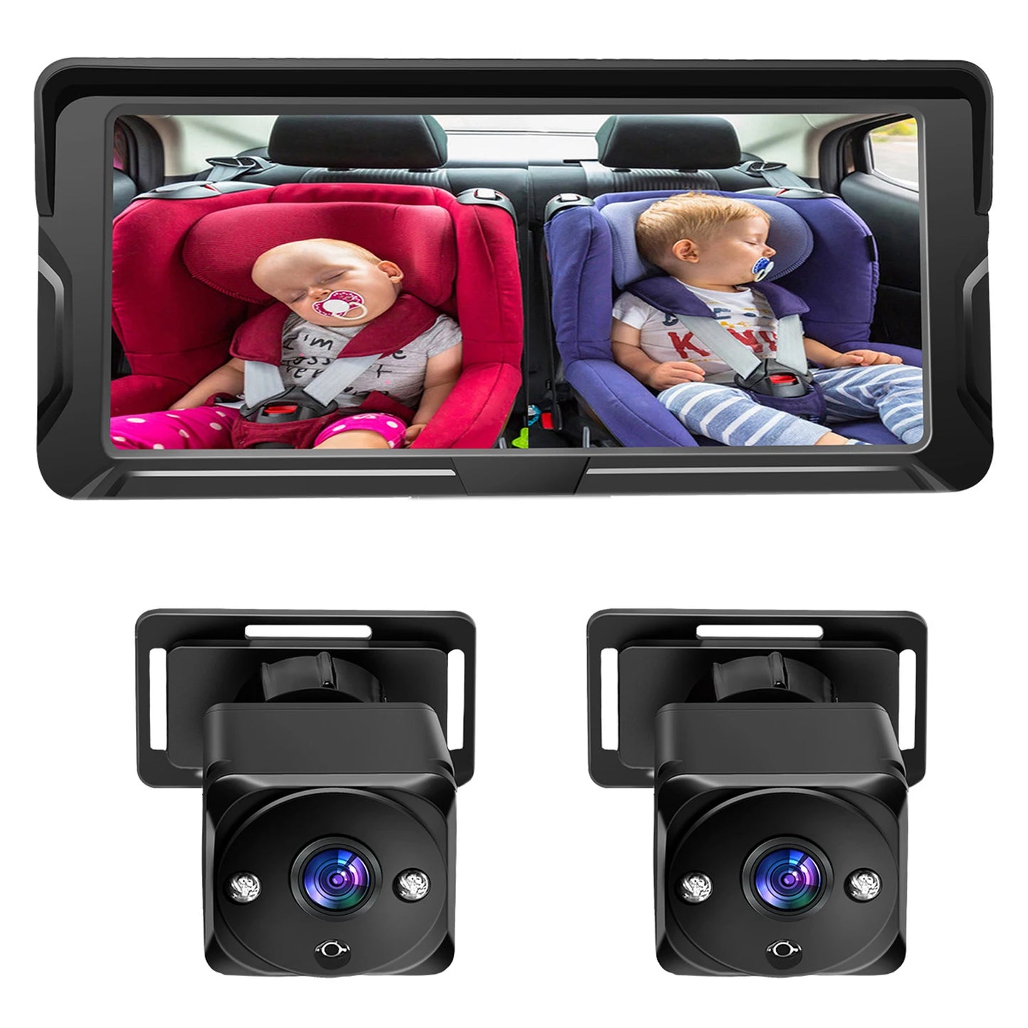 Car Baby Camera Dual Channel 6.8inch 1080P Display with 2 IR Night  Camera and 150° Wide View Angle Automotive Baby Camera