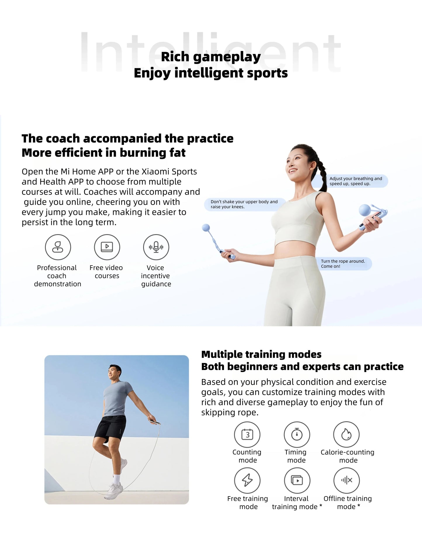 Xiaomi Mijia Smart Jump Rope 2 Bluetooth Fitness Weight Loss Exercise Counting Gravity Ball Skipping Professional Fat Burning CN