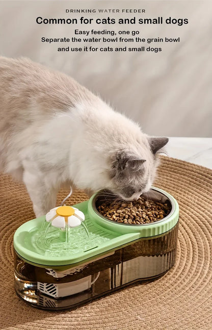 Automatic Cat Feeder Water Fountain With Large Capacity Flower Design Silent Pet Feeding System With Filter For Cats And Dogs