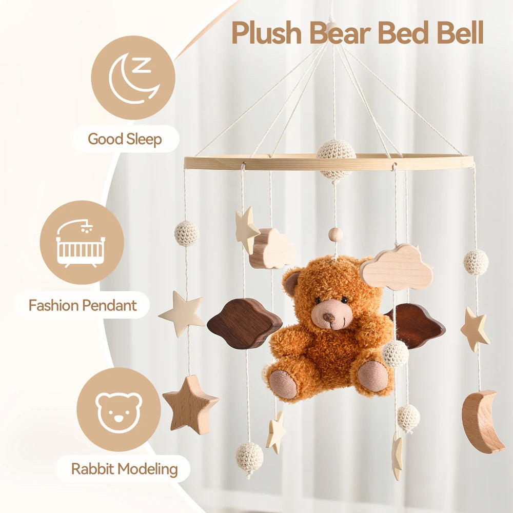 Baby Mobile Crib Bed Bell Musical Rattles Toys Soft Felt Cartoon Animal for Infants Nursery Mobiles Forest Animals Crib Toys