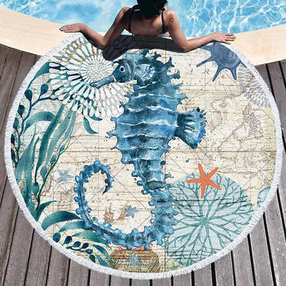 Sea Turtle Round Beach Towel Undersea World Thick Shower Bath Towels Microfiber Summer Swim Circle Yoga Mat With Tassels