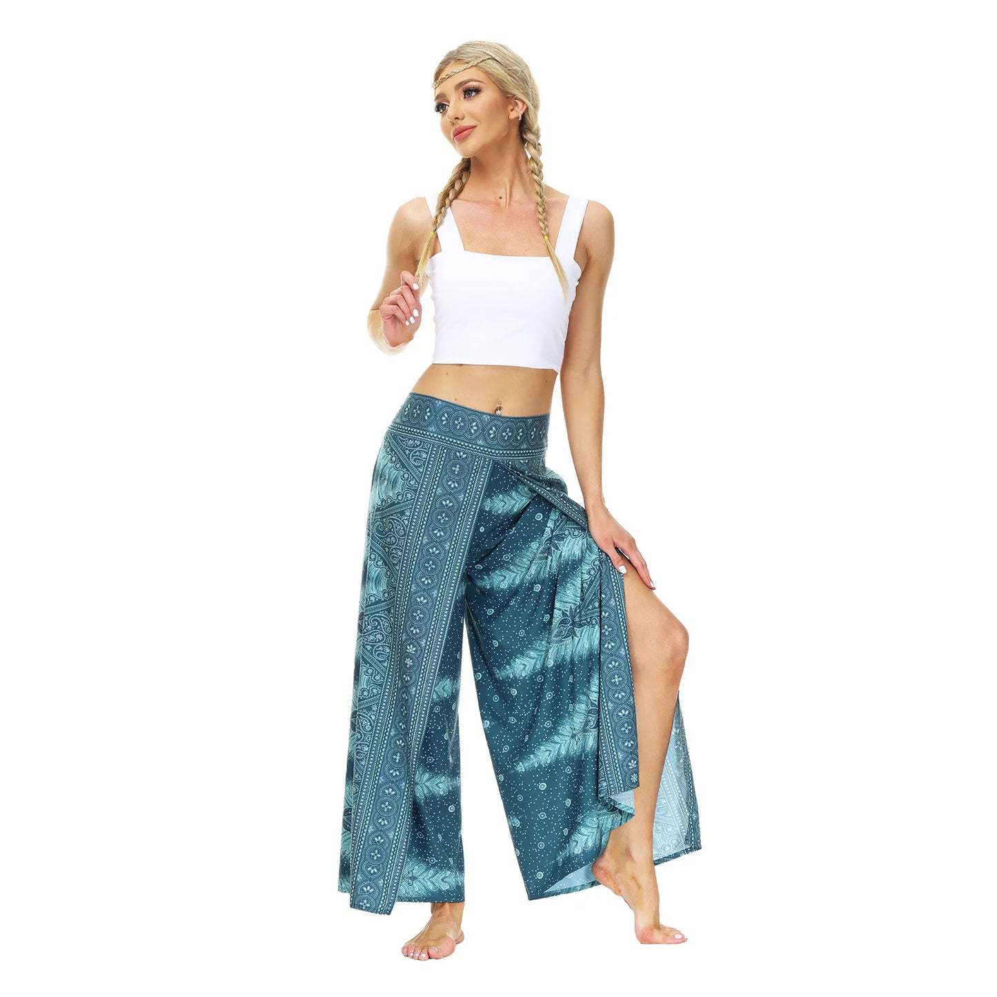 Boho Pants Wide Leg Palazzo Pants with Slits for Women Flowy Hippie Dance Pants,Bohemian Gypsy Yoga Pants