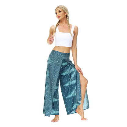 Boho Pants Wide Leg Palazzo Pants with Slits for Women Flowy Hippie Dance Pants,Bohemian Gypsy Yoga Pants