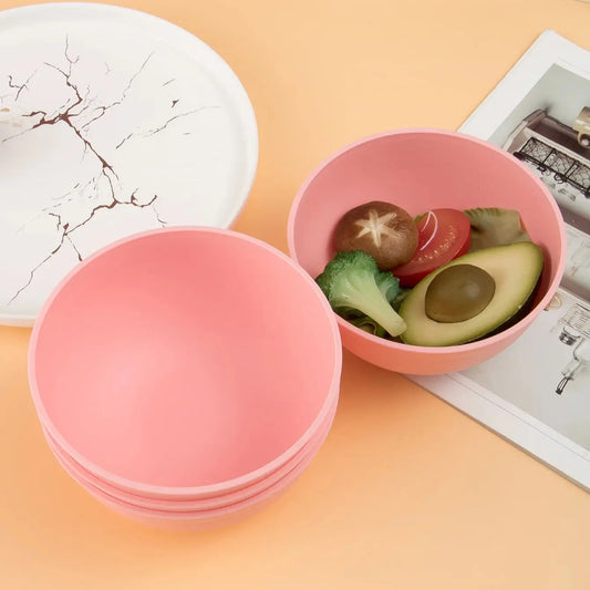 4/6/8pcs Pink cereal bowl Reusable household plastic dinner bowl can hold food dessert cereal outdoor camping bowl
