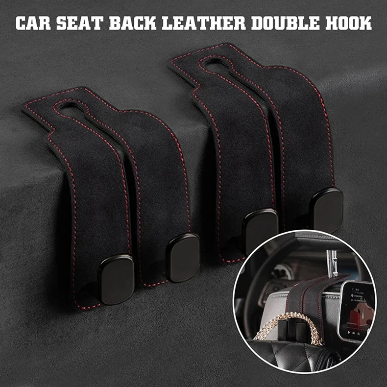 Universal Car Seat Headrest Hook 2 in 1 Soft Leather Car Seat Back ABS Hook for Purse Bag Backpack Double Hook Car Seat Hanger