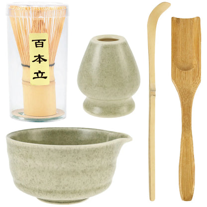 5 Pcs Matcha Set Includes Matcha Bowl with Spout Matcha Whisk Holder Bamboo Matcha Whisk Spoon and Tea Scoop Complete Japanese