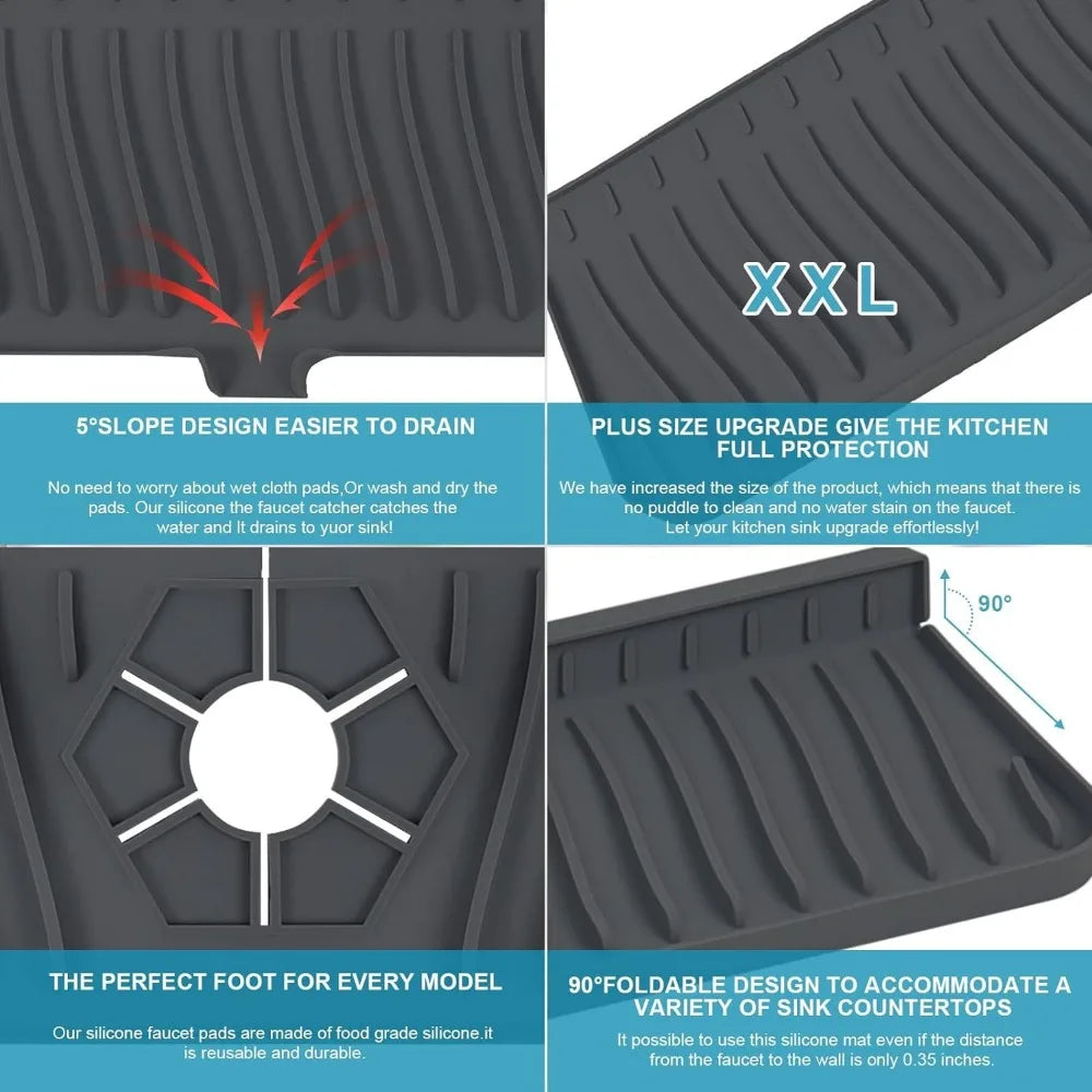 24/29.5inch Kitchen Sink Splash Guard,Silicone Draining Mat for Sink,Sink Protectors for Kitchen Sink Mat, Splash Guard Kitchen