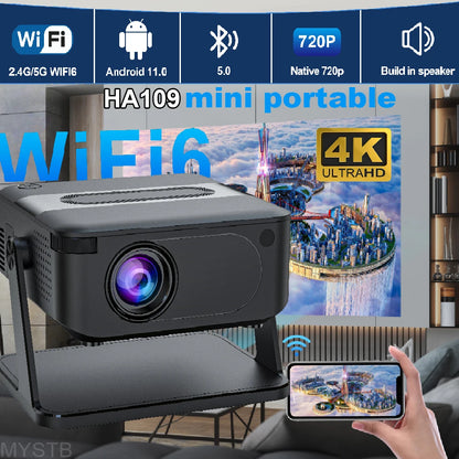 Beam Projector 4k Video Portable Android Bluetooth5.0 Speaker wifi6 Smart Home Theater tv Smartphone Native 720P Low Noice HA109