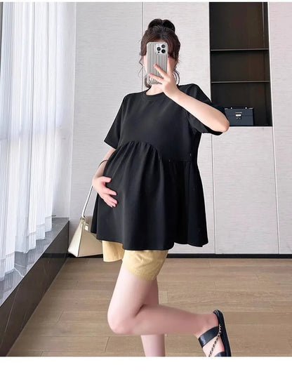 Maternity T-Shirt Summer 2025 New Fashionable Summer White T-Shirt Short-Sleeved Tops Loose Large Size Casual Maternity T-Shirt