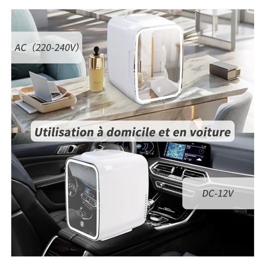 Mini Fridge for Bedroom Fridge with LED Mirror 4L Small Fridge Thermoelectric Heater & Cooler 220 V AC/12V DC Car Office Dorm