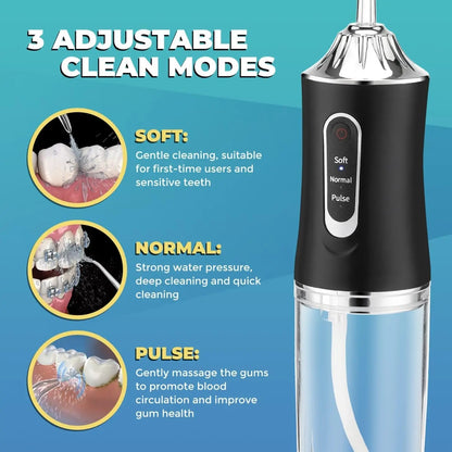 Oral Irrigator Portable Teeth Irrigator USB Rechargeable Waterproof Teeth Scrubber 3 Modes Clean Teeth Suitable Children Adults
