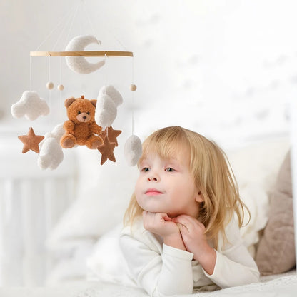 Baby Crib Mobile Rattle Toy 0-12Months Infant Soft Felt Teddy Velvet Pink Bear Bed Bell Hanging Toy Holder Bracket Crib Girl Toy