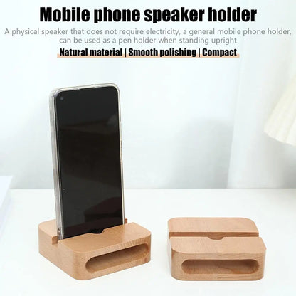 Wooden Cell Phone Stand Sound Amplifier Louder Sound Mobile Phone Holder Cell Phone Stand Natural Loudspeaker Portable Phone