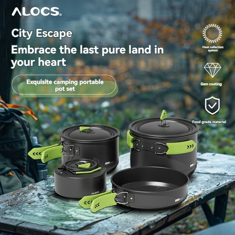 ALOCS Camping Cookware Set Outdoor Stove Kettle Frying Pan Picnic Equipment Complete Set of Portable Kitchen Gear for Hiking