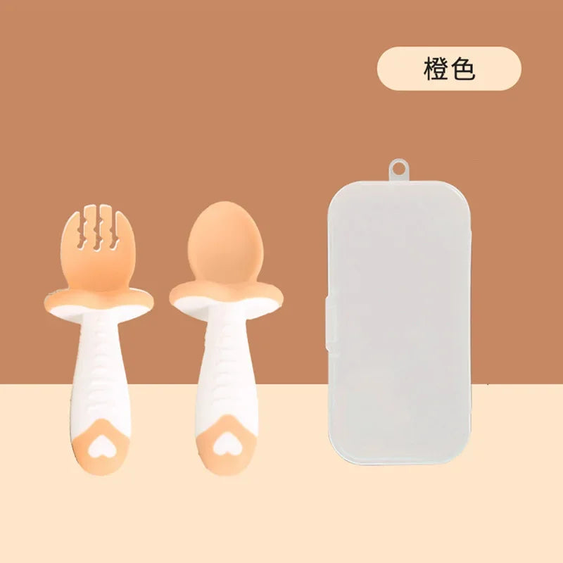 Baby Tableware Set Children Utensil Silicone Toddler Dinnerware Cutlery Cartoon Infant Food Feeding Spoon Fork Baby Gadgets