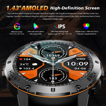 New Military Sports GPS Smart watch AMOLED HD IP68 outdoor NFC Sport Watch Fitness tracker Health monitor BT call LED flashlight