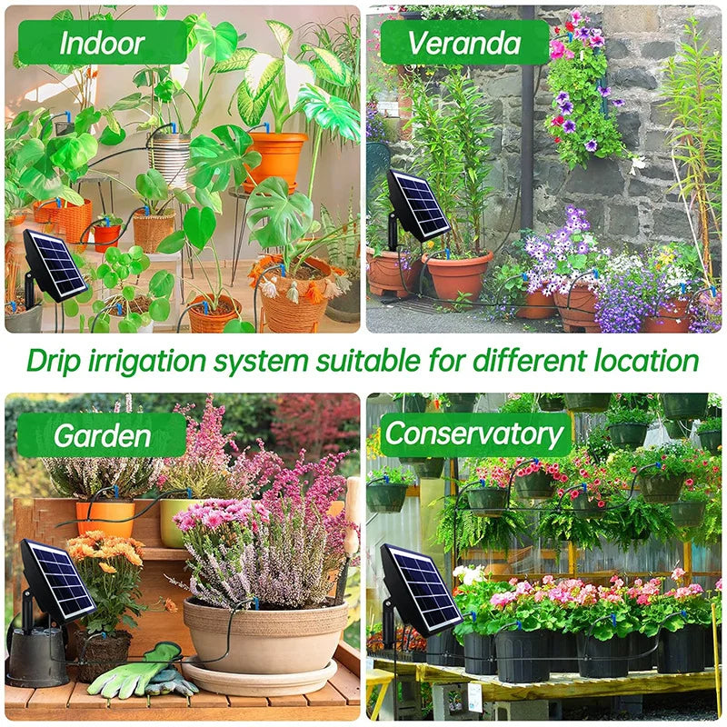 Solar Irrigation System for Garden Plant Automatic Drip Irrigation System DIY Garden Watering System Drip Hose Irrigation