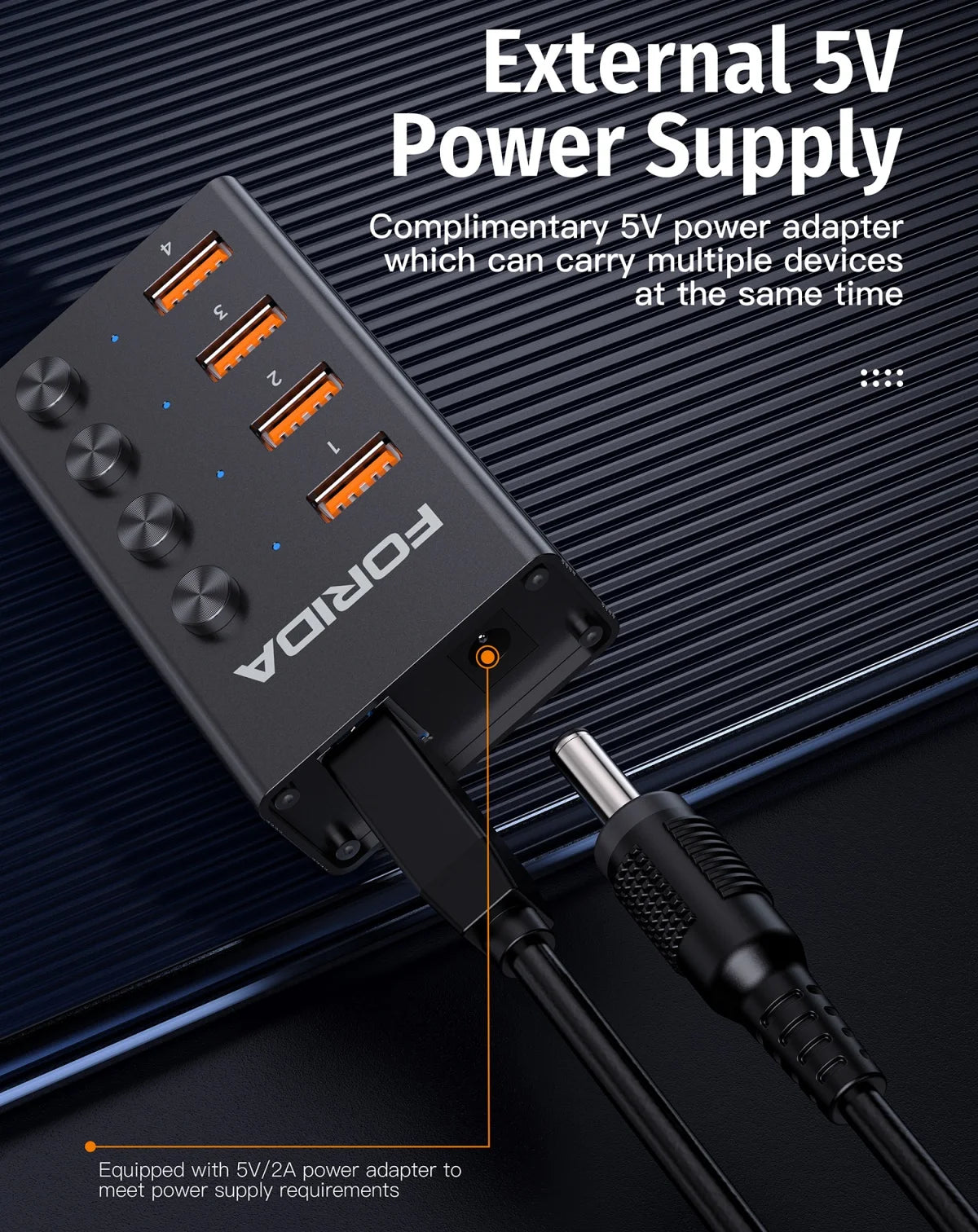 FORIDA USB C Hub 3.2 10Gbps 4/7 Port Aluminium Alloy Docking Stations Splitter LED Switches Adapter for MacBook Laptop Phone