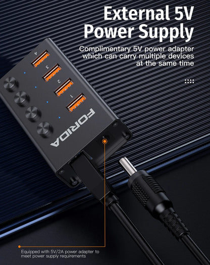 FORIDA USB C Hub 3.2 10Gbps 4/7 Port Aluminium Alloy Docking Stations Splitter LED Switches Adapter for MacBook Laptop Phone