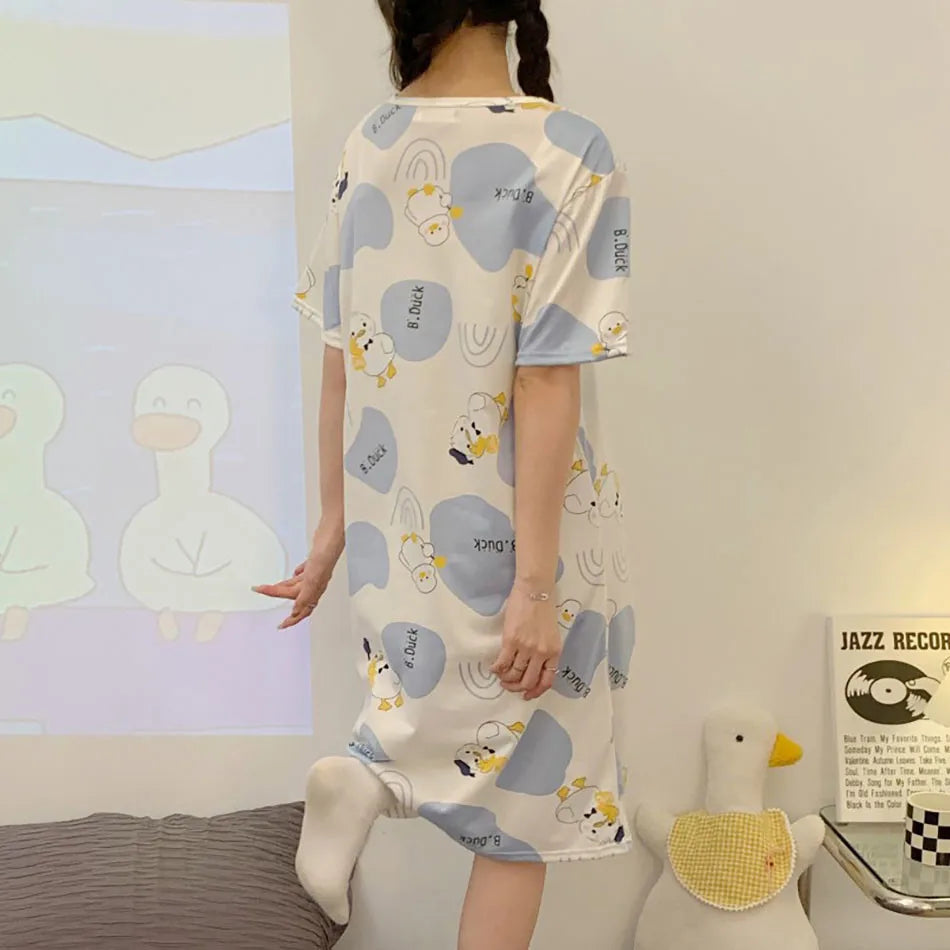 Maternity Clothings Nursing Dresses Breastfeeding Sleepwear Pattern Printing Cheerful and Lively Girl Feeling for Pregnant Women