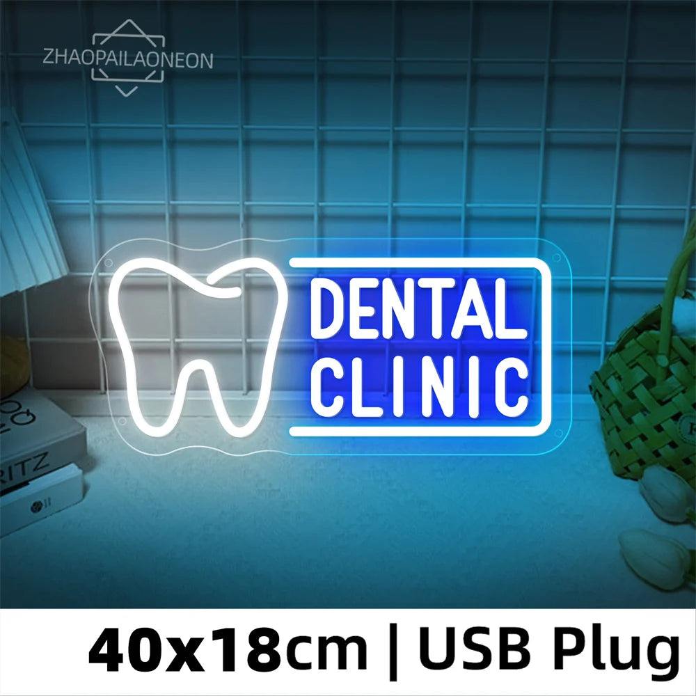 DENTAL CARE LED Neon Tooth USB Powered Neon Signs Teeth Dental Night Light 3D Wall Art & Game Room Bedroom Party Decor Lamp Sign