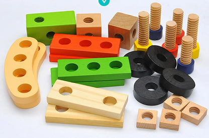 Educational Montessori Kids Toys Plastic Wooden Toolbox Pretend Play Set Children Nut Screw Assembly Simulation Carpenter Tool