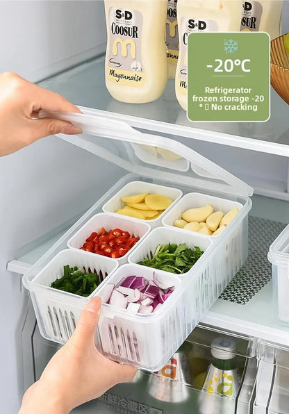Six Grid Refrigerator Crisper Storage Containers Fridge Fresh Vegetable Fruit Boxes Drain Basket Kitchen Organizer Tools