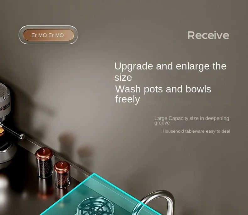 Nano 304 Stainless Steel Sink Waterfall Large Single Slot Kitchen Sink Vegetable Sink Stainless Steel Sink Household Sink