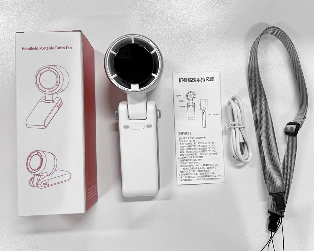 Portable Turbo Fan Mini Hanging Neck Fan USB Rechargeable Handheld Fan 3600mAh Foldable Mini Neck Fan Portable Small Turbo Fan