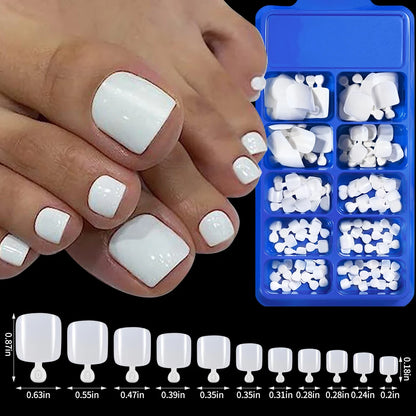 144pcs Short Square False Toe Nails Lake Blue/White/Red/Nude Press on Toenails Glossy Full Cover Toe Nails 100/120pcs Artificial