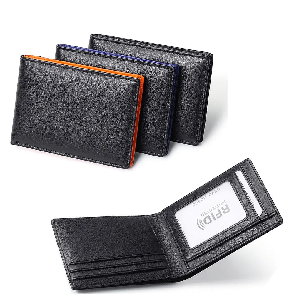 RFID Fashion Blocking Mini Men's Genuine Leather Wallet Slim Business Credit Card ID Holder Man Anti Theft Ultra Thin Purse Male