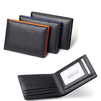 RFID Fashion Blocking Mini Men's Genuine Leather Wallet Slim Business Credit Card ID Holder Man Anti Theft Ultra Thin Purse Male