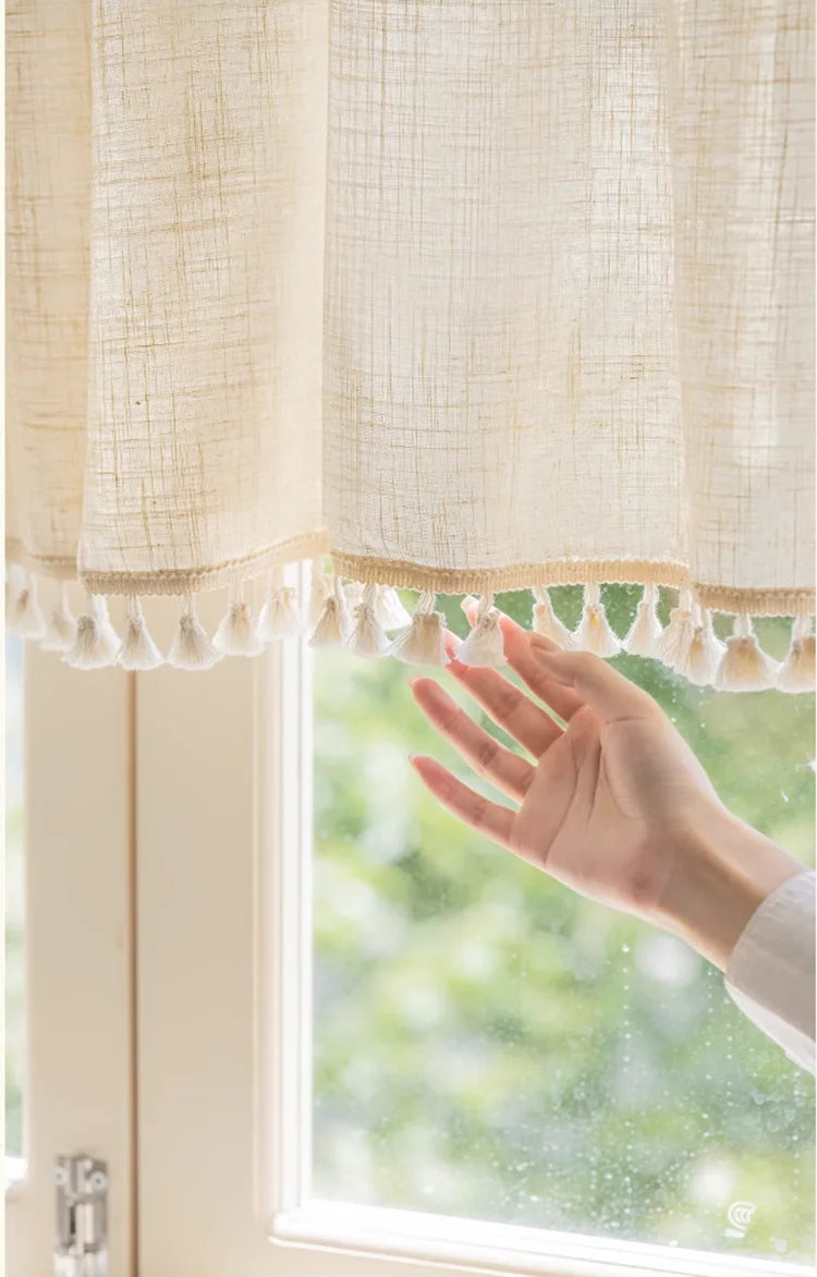 Retro coffee curtain cotton linen kitchen half curtain door curtain decorative curtain partition linen curtain short curtains