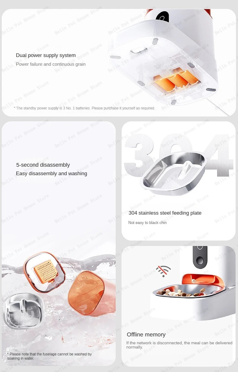 Automatic Pet Feeder APP Version WIFI Smart Pet Cat and Dog Feeding Machine Removable and Washable 3L Food Storage Bucket