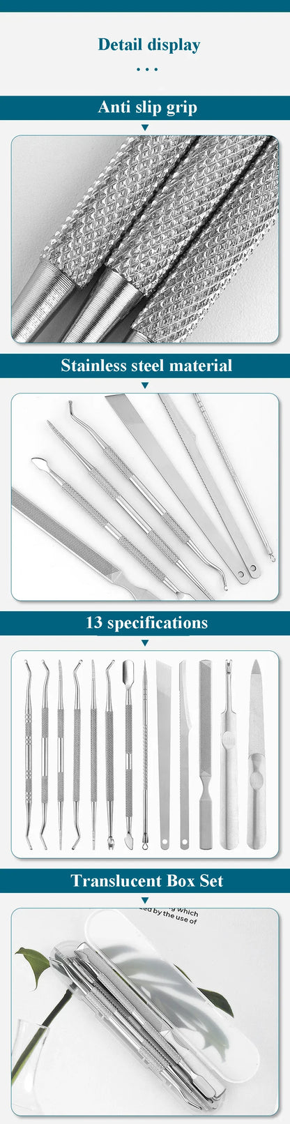 3-6pcs Stainless Steel Manicure Pedicure Knife To Remove Dead Skin Calluses Thick Hard Nail Clippers Acne Needle Pick Tool Set