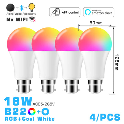 LED Smart Light Bulb, Color Changing Alexa Light, RGB Smart Lamp That Work With Alexa, E27 B22 Base,16 Million Colors,Dimmable