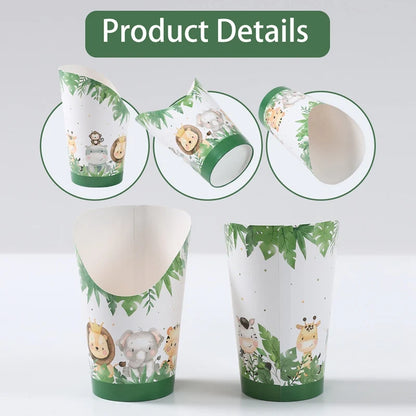 30PCS Jungle Animal Disposable Kraft Paper Slant Snack Cups Kraft Paper Slant Cups Snack Baking Cakes French Fries Containers