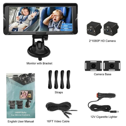 6.8 Inch Wireless Baby Car Monitor Dual Lens Full HD Screen Night Vision Rear Seat Camera System Easy Installation for SUV Sedan