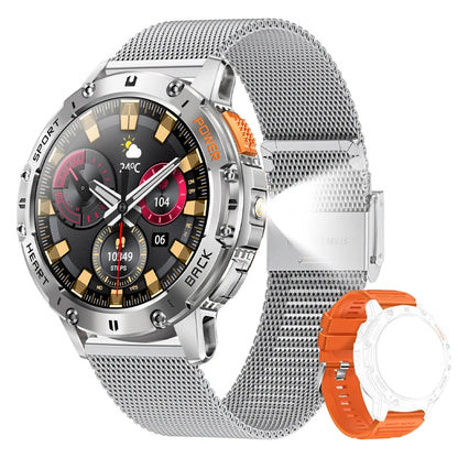 For Android ios New AMOLED Smart Watch Men with Flashlight Sports Waterproof Fitness Tracker Bluetooth Call Smartwatch Man+Box