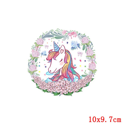 Rainbown Unicorn Heat Thermal Transfer For Clothes Cute Cartoon Iron-On Transfers Sticker On Babys Clothes DIY Aniaml Applique