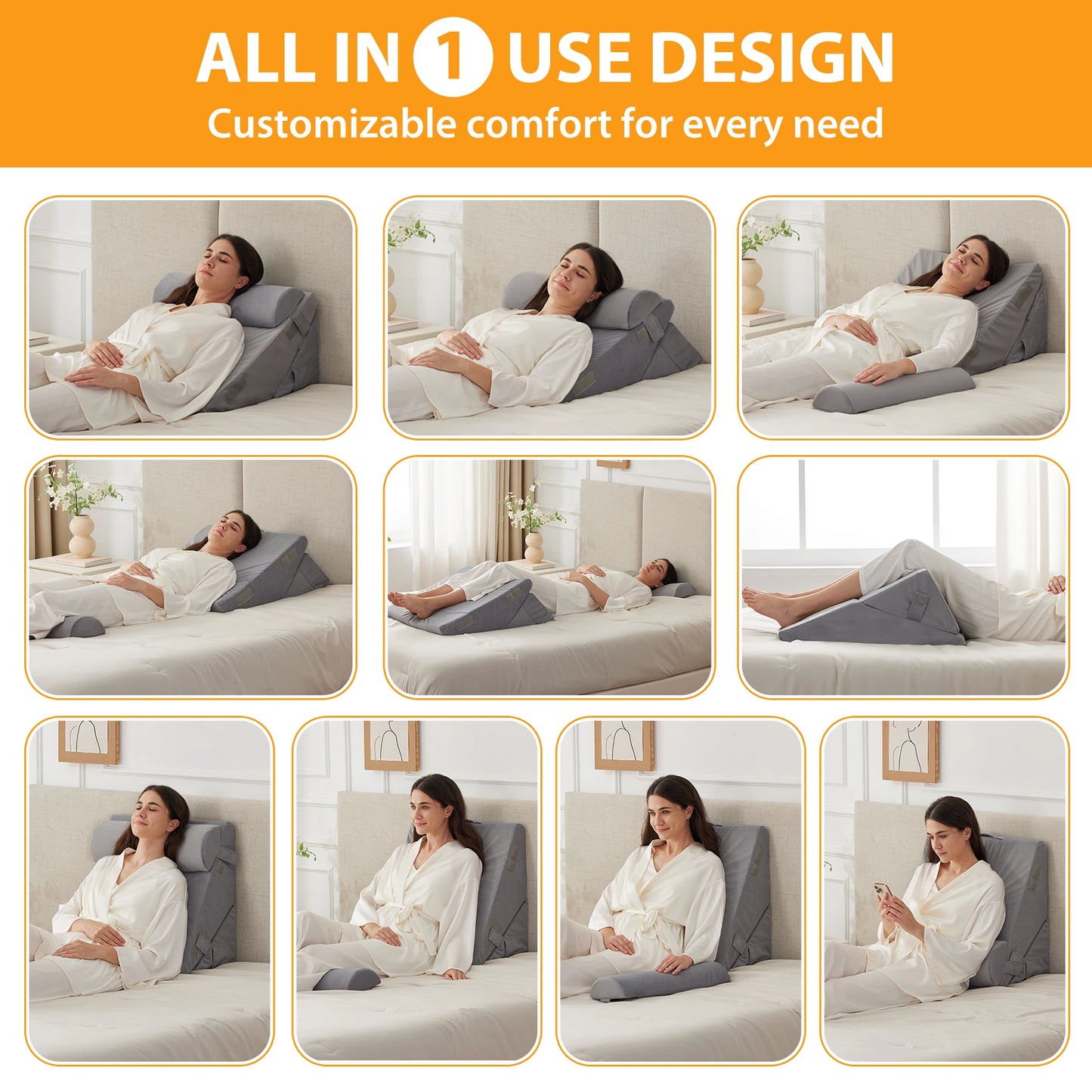 3PCS Orthopedic Bed Wedge Pillow Set for Sleeping,  for Post Surgery, Back, Neck, Leg and Knee Pain Relief, Acid Reflux, Snoring