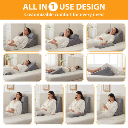 3PCS Orthopedic Bed Wedge Pillow Set for Sleeping,  for Post Surgery, Back, Neck, Leg and Knee Pain Relief, Acid Reflux, Snoring