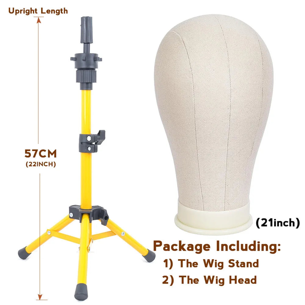 21-23inch Canvas Block Head Mannequin Wig Head Wig Stand Tripod with Head Mannequin Head Wig Display Styling Head With Stand