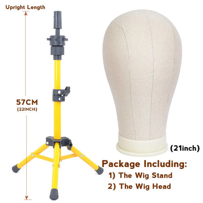 21-23inch Canvas Block Head Mannequin Wig Head Wig Stand Tripod with Head Mannequin Head Wig Display Styling Head With Stand