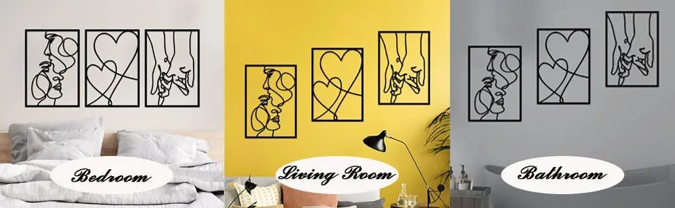 Metal Minimalist Line Wall Art - Valentine's Day Lover Kiss Hand Design, Aesthetic Modern Home Décor, Stylish Hanging Art