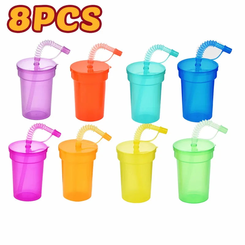 8/16/24pcs Neon Sipper Cups, Spill-Proof Cups with Lids and Straws - Ideal for School Events, Themed Parties, and Birthday Party